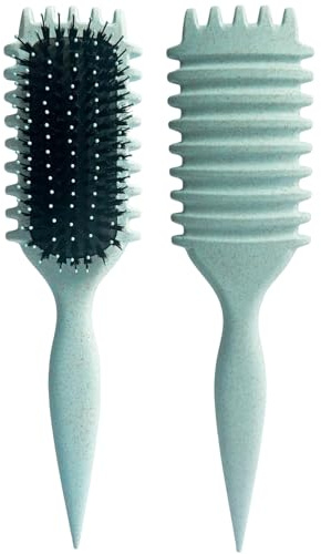 LAC FOR YOU Cepillo Pelo Rizado con Respaldo Canelado para Rizos - Cepillo Rizos Metodo Curly Cerdas Suaves & Redondeadas, Anti-Frizz, Mango Soft-Grip - Azul Claro