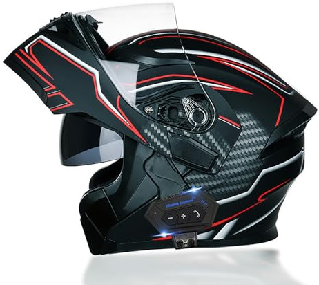 Frcychri Casque De Moto Modulaire Bluetooth, Homologué ECE, Casque Avant Rabattable, Casque Moto pour Hommes/Femmes, Coupe-Vent Imperméable Respirant, pour Hommes Femmes E,XX-Large