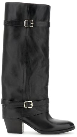 CAFèNOIR - Stivali In Pelle Con Risvolto E Fibbie, Da Donna, Colore Nero, Taglia 38