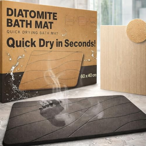 VOLTGY Tapis de Bain en Diatomite 60×40 cm | Tapis de Pierre Absorbant à Séchage Rapide | Tapis Antidérapant et Antibactérien pour Plus de Confort et de Sécurité