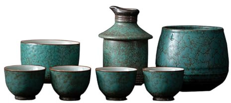 XYUERU 7Pc Set Japanese Sake Cup Set With Warmer,Retro Ceramics Sake Pot | Wine warmer Sake Bottle Cup Warm Pot For Warm Cold Sake Service,Accessories for Home