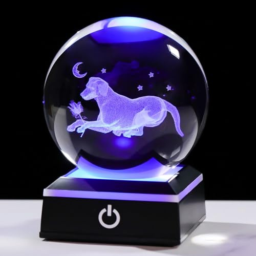 Ornalrist 8cm Crystal Ball 3D Dog Gifts for Women on Birthday Christmas | Glass Globe Engraved Dog Figurines, with Colorful Light Stand Ornaments Night Light, Dog Theme Ideas for Wife Mum Dog Lover