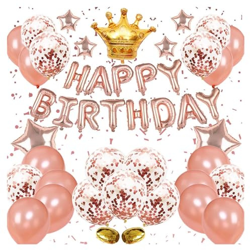 Kit di decorazione Happy Birthday - Oro rosa - Decorazione di compleanno per ragazza e donna - Palloncini all'elio - Ghirlanda di palloncini Happy Birthday - Bandiera - Palloncini oro rosa per