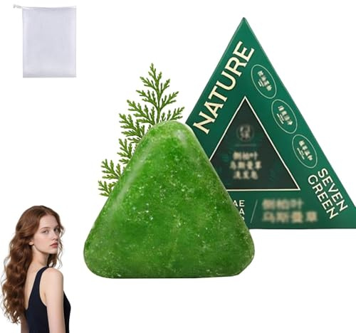Shampoing Solide Nature Triangle,Shampoing Solide Usman Grass,Shampoings Nature Seven Green Soap,Nourrissant Pousse Cheveux Shampoings Solides Savon Vert,Nettoyant et Nourrissant Doux (1 pièce)