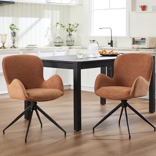 DAYALANE Esszimmerstühle drehbar, 2er Set, Drehstuhl Esszimmer, Braun | Polsterstuhl aus Chenille, mit Armlehnen & Metallbeinen, Küchenstuhl Dining Chair für Esszimmer & Wohnzimmer