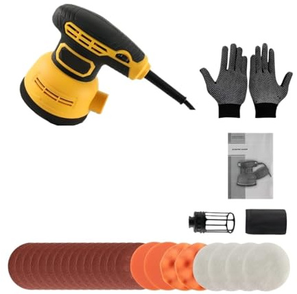 Levigatrice Orbitale 12000RPM Casuale Strumento Con 6 Velocità Variabili Lucidatrice Tampone 15 Pezzi Di Carta Vetrata For Auto Fai Da Te Levigatura Fine