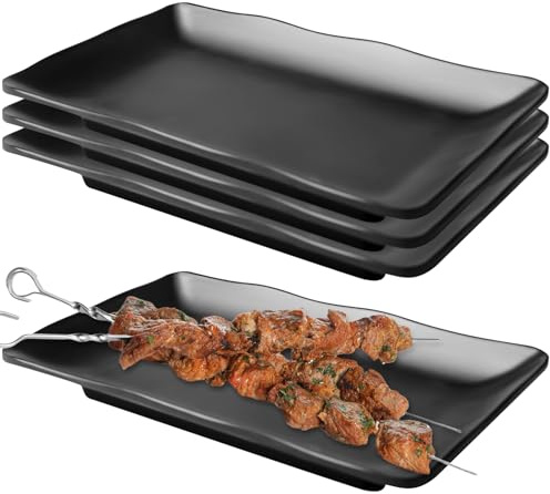 Set di 4 Piatti Rettangolari da Porzione, 20,6 x 13 cm, Piatti da Dessert Neri Opachi, Piatti per Antipasto, Piatti per Torta, Piatti da Dessert Neri Opachi per Snack, Frutta, Contorni e Piatti per