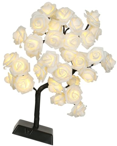 BAZEITFLOW Lámpara de Noche Decorativa LED 24 Rosas Luz Cálida Blanca sin Batería Lámpara Ornamental para Hogar y Dormitorio Adecuado para Ambiente Romántico y Decoración Interior