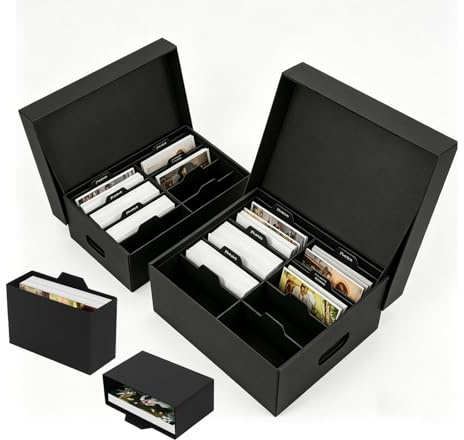 2 Stück Fotobox Aufbewahrungsbox, Fotobox Aufbewahrungsbox mit Deckel für 10x15 cm Fotos, Foto Aufbewahrungsbox, Aufbewahrungsboxen schwarz Fotoalben Foto-Organizer aus Pappe für Aufbewahrungs
