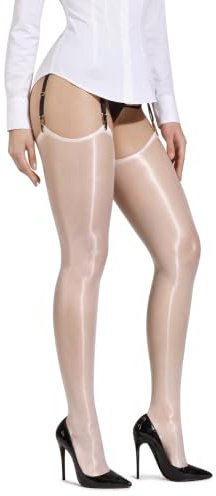 VOGEL VERE Women's Shiny Sheer Stockings for Suspenders Silky Glossy Sexy | Fully Fashioned Stocking, Smooth Nylon Material, Fashion Hold Ups, Shimmer, Durable, for Garter Belts
