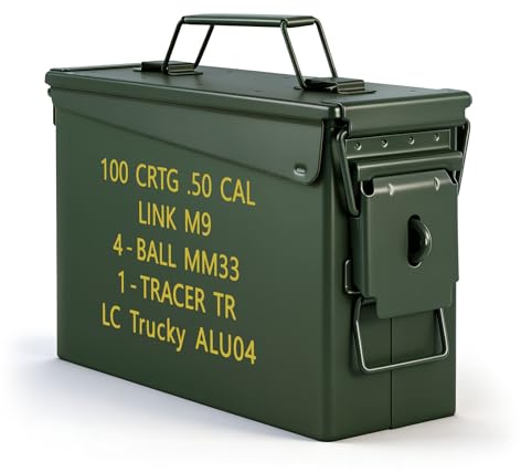 Trucky Munitionsbox Ammo Box 28x10x18 cm Metallkiste Munitionskiste Metallbox Aufbewahrungsbox mit Deckel Army Grün Metall
