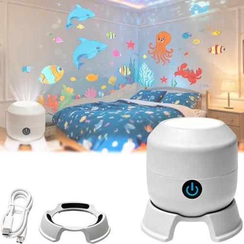 Dynamic Rotating Led Projector Light, 360°Led Starry Ocean Projection Light with 3 Themes, Dimmable USB Rechargeable Ambient Lamp for Bedroom Home Theater Party Meditation Kids Gift (2# Ocean)