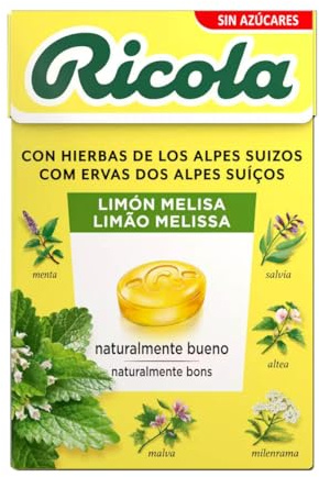 Ricola - Melisa de Limón, Caramelos Sin Azúcar, 50 g | 13 Hierbas Suizas, Refresca, Suaviza la Garganta, con Edulcorantes, Sabor Melisa de Limón, Uso Diario, 50 g