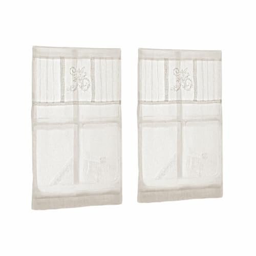 Loberon Scheibengardine 2er Set Mayenne, Creme | Liebevoll Bestickt, Charmanter Landhausstil, Blickdicht, mit Tunnelsaum, Sichtschutz, Fensterdekoration, Leinen