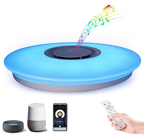 Horevo Plafón LED inteligente de 36 W con mando a distancia y altavoz Bluetooth, regulable, cambio de color, compatible con Alexa y Google Home, 2800 lm, 40 cm de diámetro [clase energética A]