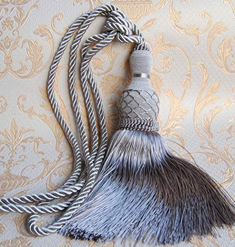 Mosel Avenue Art & Gobelin Studio XL Gardinenhalter mit Kordel 75 cm Quaste 29 cm Raffhalter Farbe Silber Grau