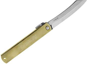 Higonokami 917 Couteau Manche 120 cm Laiton, Acier Carbone San Mai Aogami (laminé 3 Couches)
