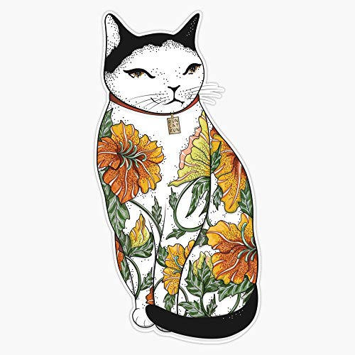 Cat in Tiger Flower Tattoo Vinyl Waterproof Sticker Decal Car Laptop Wall Window Bumper Sticker 5