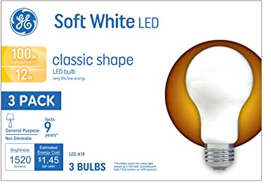 GE LED Light Bulbs, 100 Watt, Soft White, A19 3 Count (Pack of 1)