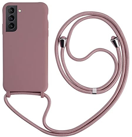 2ndSpring Handykette Schutzhülle kompatibel mit Samsung Galaxy S21 Handyhülle mit Band,Halsband Lanyard Silikonhülle,Soft Silikon Rose Gold