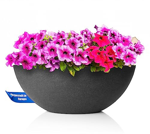 BigDean Pflanzschale - ovale Wasserschale - 51x23x20 cm - Stabiler Kunststoff - Stein-Optik anthrazit - Brunnenschale für Miniteich - Grabschale