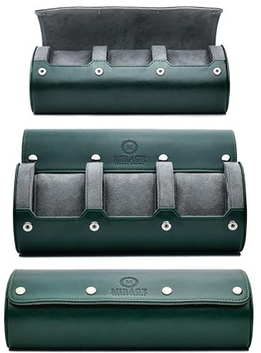 Watch Roll Travel Case for Men - 3 Watch Case - Storage Organizer and Display - Royal Green - Mirage Watch Roll Case