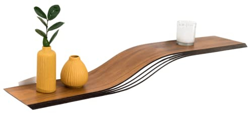 EWART WOODS Estante flotante de pared curvado de madera para colgar geométricos, estantes de madera modernos muebles hechos a mano (nogal, 95 cm)