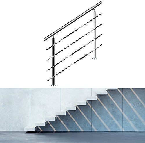 Jiubiaz Geländer 100cm Universal Edelstahl Handlauf Treppengeländer mit 4 Querstreben für Balkon Brüstung Treppen