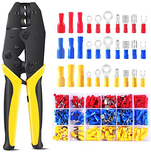 Crimping Tool Ratcheting Wire Crimping Pliers Kit for AWG 10-22 (0.5-6.0mm²) with 260 PCS 30 Types of Insulated Crimp Terminals