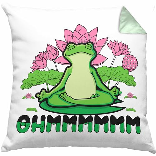 Trendation Frosch Yoga Kissen mit Füllung 40x40 Lustig Geschenk Frosch Yoga-Posen Sport Geschenkidee Sport Ohmmm (Grün)