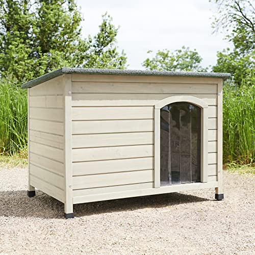 FeelGoodUK Medium Wooden Dog Kennel Sage Grey Tongue And Groove Panels, Lift Up Roof, Wind Protector Ideal For Medium Breeds