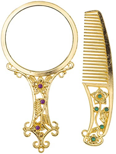 Kichvoe 1satz Handlicher Retro Kosmetikspiegel Mit Kamm Tragbarer Mini-Spiegel Für Frauen Für Make-up Und Tägliche Anwendung Elegantes Design Und Blumenmuster