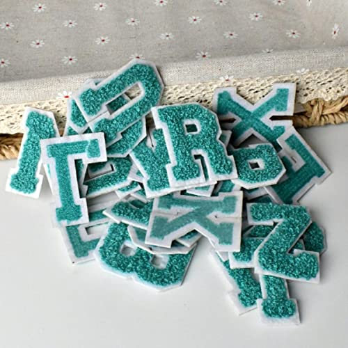 AZ 5 cm Chenille-Buchstaben-Patches Filzapplikationen Personalisierte Phrasenstickerei DIY Handwerk Kleidungszubehör-Türkis,O