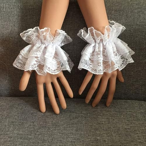 2 Paar Damen Armstulpen, Gefälschte Handmanschetten mit Blumenmuster Spitze Elegant Kurze Handschuhe Gothic Stretch Handgelenk Lolita Falsche Ärmel Pulswärmer Pullover Bekleidungszubehör -Weiß