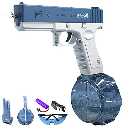 Funthy Wasserpistole für Erwachsene und Kinder, Max Range 32ft Super One-Touch Automatische Wasserpistole 434CC + ​​58CC Große Kapazität Stärkster Wassersprüher Sommer Pool Beach Party Spielzeug-Blau