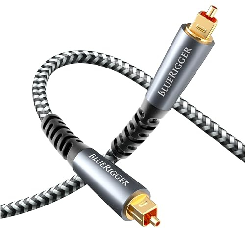 BlueRigger Digital Optical Audio Cable (15FT, Toslink Cable for Soundbar, Braided Fiber Optic, S/PDIF, Metal Shell) - Compatible with HomeTheatre, TV, Game Console (PS4, Xbox), DVR