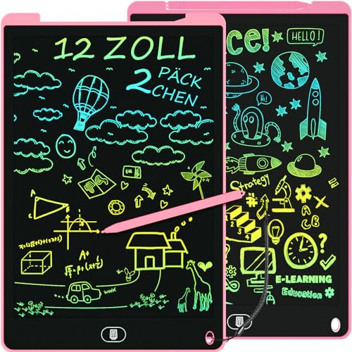 2 Pack Bunte LCD Schreibtafel 12 Zoll, Electight Zeichentafel, Abwischbar Abschließbar LCD Writing Tablet, Spielzeug & Geschenke für Kinder 3-12 Jahre zu Hause, Schule - Rosa