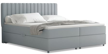 PANDA MÖBEL Homesy Everest Boxspringbett 140 x 200 cm Doppelbett mit hochwertiger Bonell-Matratze incl Topper, Polsterbett mit Bettkasten, Schlafzimmer, Bequem, Modern, Stilvoll