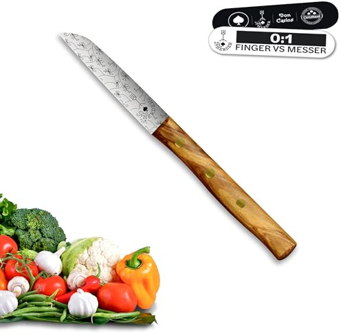 Premium Gemüsemesser - Extra Scharf, Allzweckmesser, Solingen, Schälmesser, Küchenmesser, Kneipchen, edler Holzgriff, Rostfrei (Ranken, Olive)