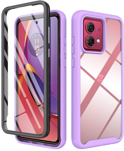 WBWONE Funda para Motorola Moto G84 5G con Protector de Pantalla, Antigolpes y Antiarañazos Transparente PC Carcasa Silicona TPU Protezione Case. Morado Claro