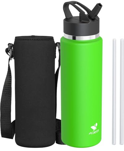 AORIN Trinkflasche Edelstahl, 1000ml Auslaufsichere Wasserflasche mit Strohhalm, BPA-Frei Trinkflasche Kinder, Vakuumisolierte Thermoskanne für Sport, Schule, Fitness, Outdoor