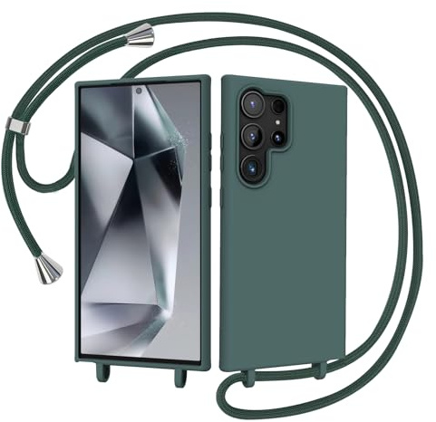 AOMYKE Handyband für Samsung Galaxy S24 Ultra Hülle mit Band, Handykette Samsung Galaxy S24 Ultra Hülle zum Umhängen Schutzhülle mit Kette Kordel Weich TPU Liquid Silikon Case, Grün