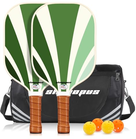 Raquettes de Pickleball | Set de 2 Raquettes Approuvées USAPA | Combinaison Graphite & Fibre de Verre Haut de Gamme | Conçu pour Débutants avec Prise Ergonomique | Comprend 4 Balles + Sac de Transport