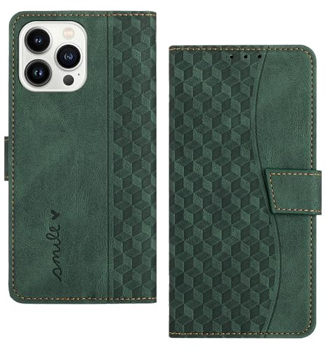 Radoo Handyhülle für iPhone 13 Pro Max (6,7 Zoll) Hülle Leder für Klappbar PU Leder Tasche Flip Wallet Stoßfeste Case Schutzhülle Klapphülle für iPhone 13 Pro Max Hülle Lederhülle (Grün)