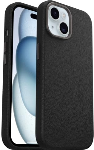 OtterBox Symmetry Cactus Leather MagSafe Hülle für iPhone 15, Schwarz | Stoßfest und sturzsicher, Dünne Schutzhülle, 3x getestet nach Militärstandard