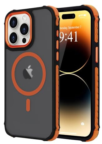 LLZ.COQUE for iPhone 14 Pro Matte Case Compatible with Magsafe Orange | Translucent Back Magnetic Phone Case, Military Grade Drop Protection, Rugged Shockproof Anti-Slip Durable Cover, Orange
