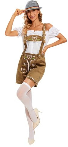 Trachten Lederhose Damen Braun Trachtenlederhose Kurz mit Hosenträger Trachtenhut Trachtenhose Trachte Jogginghose Elegante Weiß Trachten Hemden für Oktoberfest Outfit