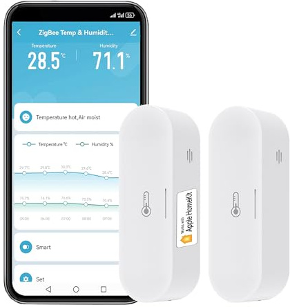 Smart Thermometer Hygrometer: Zigbee Temperauture Humidity Monitor with App Notification Alerts, Dual Power Supply, Data Storage Export, Zigbee/Homekit Hub Required, Support Homekit, Alexa (2-Pack)