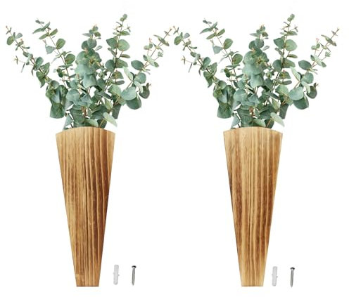 Suerhatcon 2 Pack Wall Wood Vase Hanging Pocket Vases Rustic Decor Vase for Dried Flowers and Faux Plants