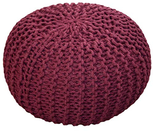 Abato Pouf Ø 55 cm Sitzpouf Strickhocker Sitzpouf Bodenkissen nachhaltig Grobstrick Optik, extra stabil, passend für jeden Wohnraum, fair gehandelt, 100% Baumwolle Naturmaterial (rot)